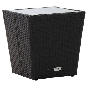 Tavolino Nero 41,5x41,5x43 Cm In Polyrattan E Vetro Temperato