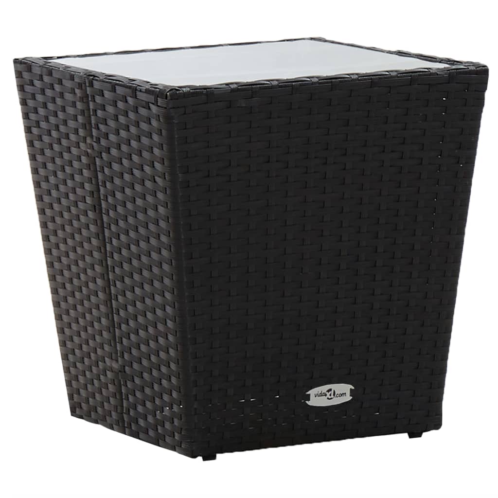 Tavolino Nero 41,5x41,5x43 Cm In Polyrattan E Vetro Temperato