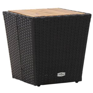 Tavolino Nero 41,5x41,5x43 Cm In Polyrattan E Legno Di Acacia