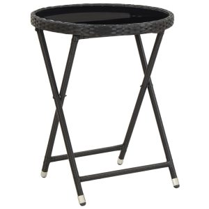 Tavolino Da Caffè Nero 60 Cm In Polyrattan E Vetro Temperato