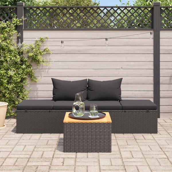Lettino Prendisole Con Cuscini In Polyrattan Nero - Image 3