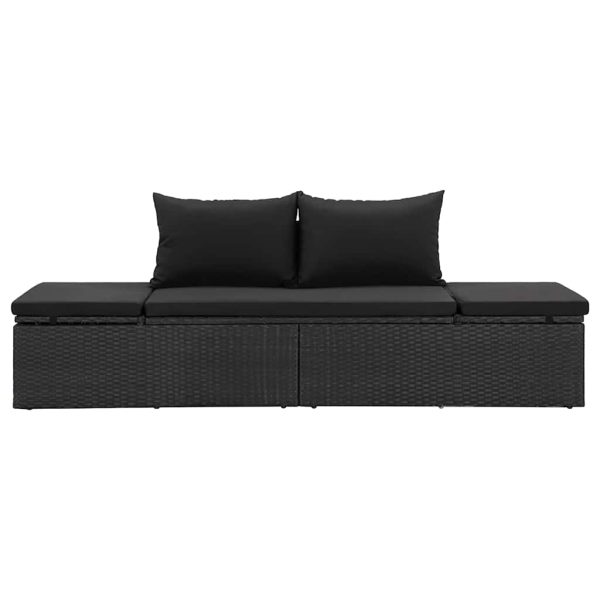Lettino Prendisole Con Cuscini In Polyrattan Nero - Image 4