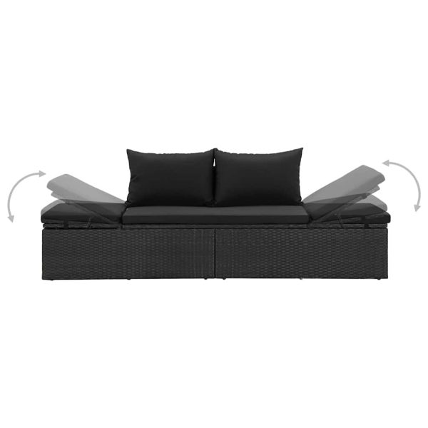 Lettino Prendisole Con Cuscini In Polyrattan Nero - Image 5