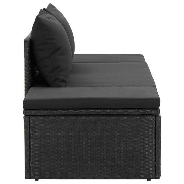 Lettino Prendisole Con Cuscini In Polyrattan Nero - Image 6