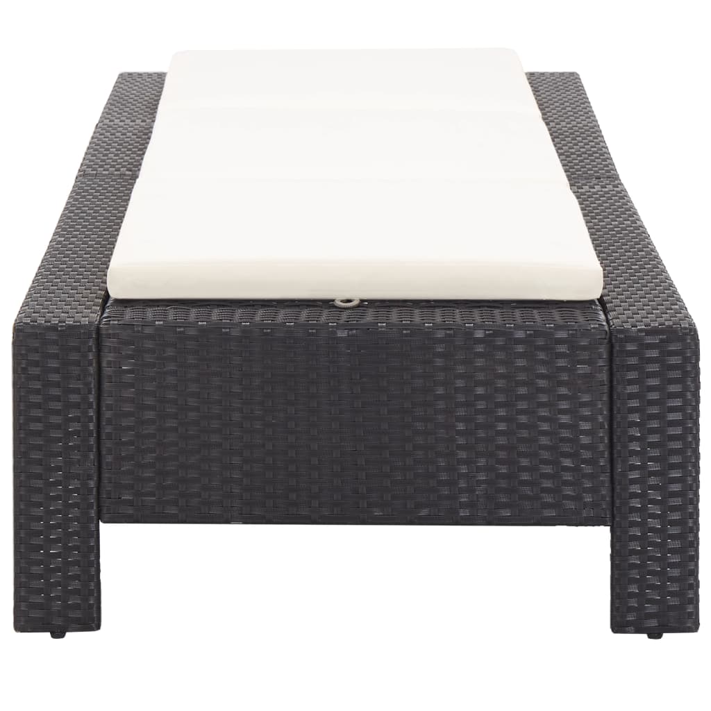 Lettino Prendisole Con Cuscino Nero In Polyrattan - Image 6
