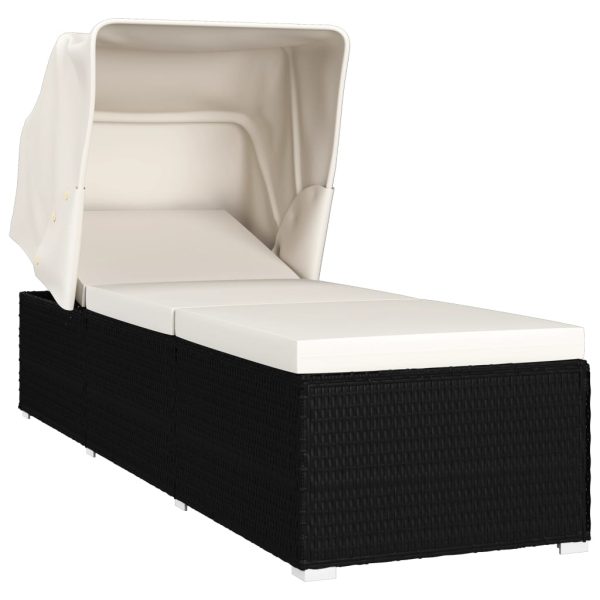 Lettino Prendisole Tettuccio E Cuscino Polyrattan Bianco Crema - Image 2