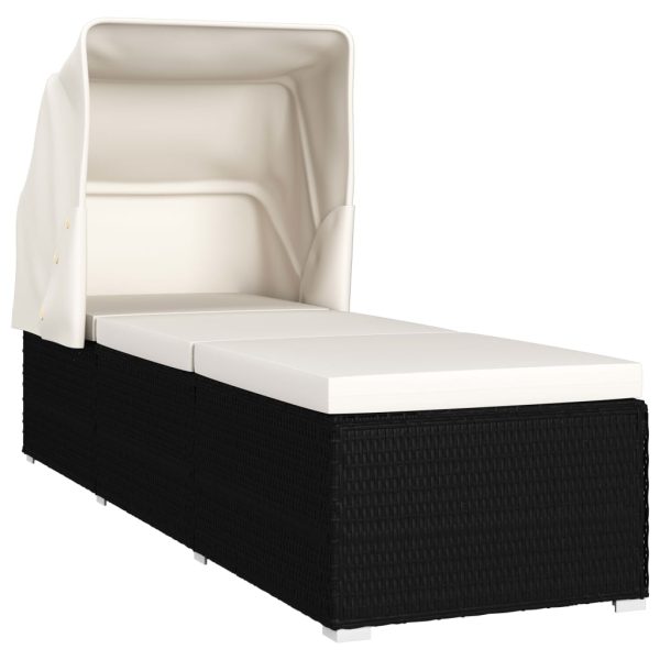 Lettino Prendisole Tettuccio E Cuscino Polyrattan Bianco Crema - Image 3