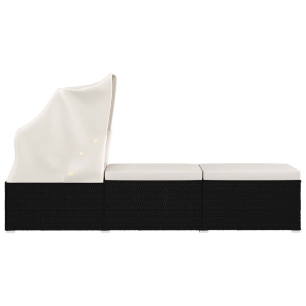 Lettino Prendisole Tettuccio E Cuscino Polyrattan Bianco Crema - Image 4