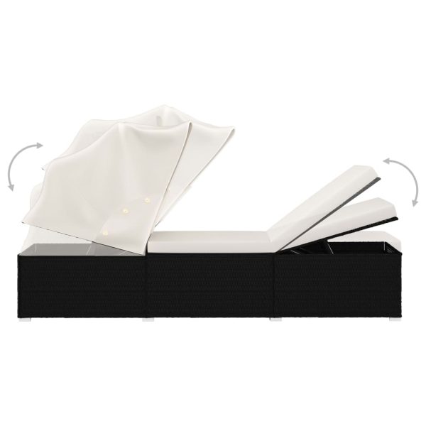 Lettino Prendisole Tettuccio E Cuscino Polyrattan Bianco Crema - Image 6