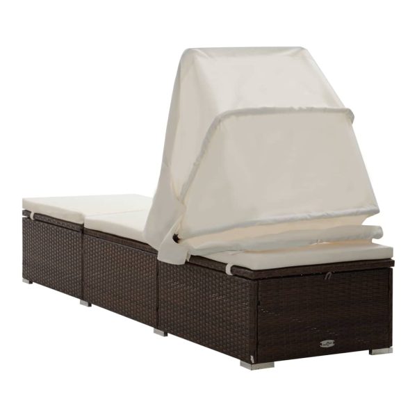 Lettino Prendisole Baldacchino E Cuscino In Polyrattan Marrone - Image 6
