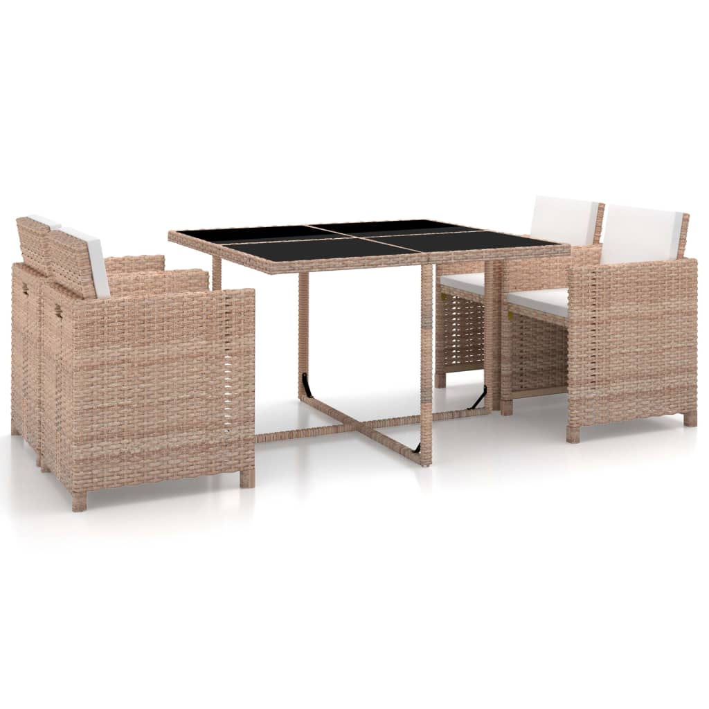 Set Da Pranzo Da Giardino 5 Pz Con Cuscini In Polyrattan Beige