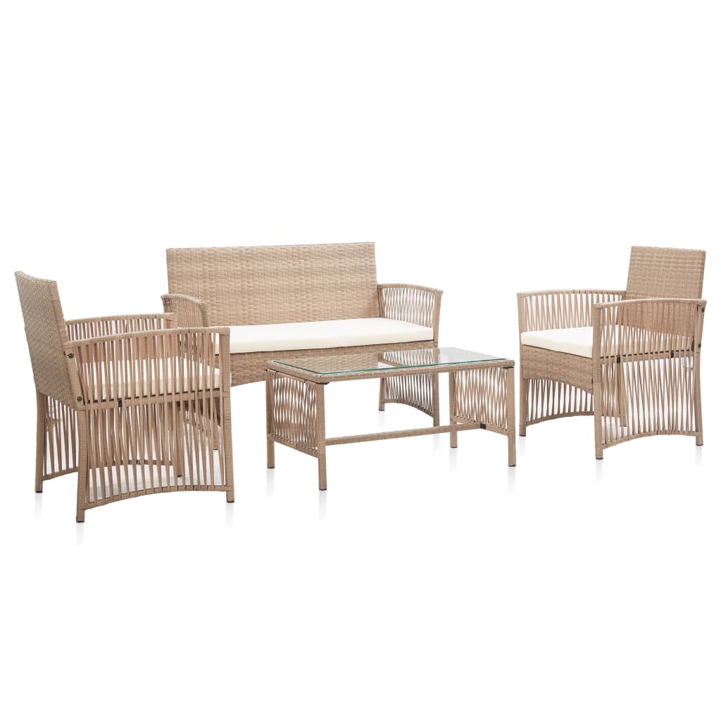 Set Divani Da Giardino 4 Pz Con Cuscino In Polyrattan Beige