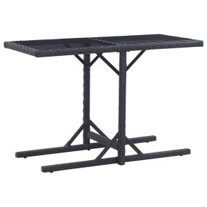 Tavolo Da Giardino Nero 110x53x72 Cm In Vetro E Polyrattan