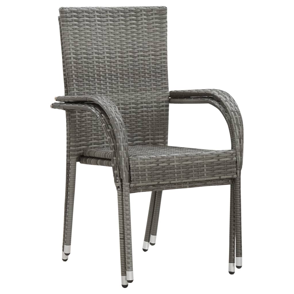 Sedie Da Esterno Impilabili 2 Pz Grigie In Polyrattan - Image 3