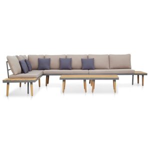 Set Divani Da Giardino 7 Posti Con Cuscini Legno Acacia Marrone