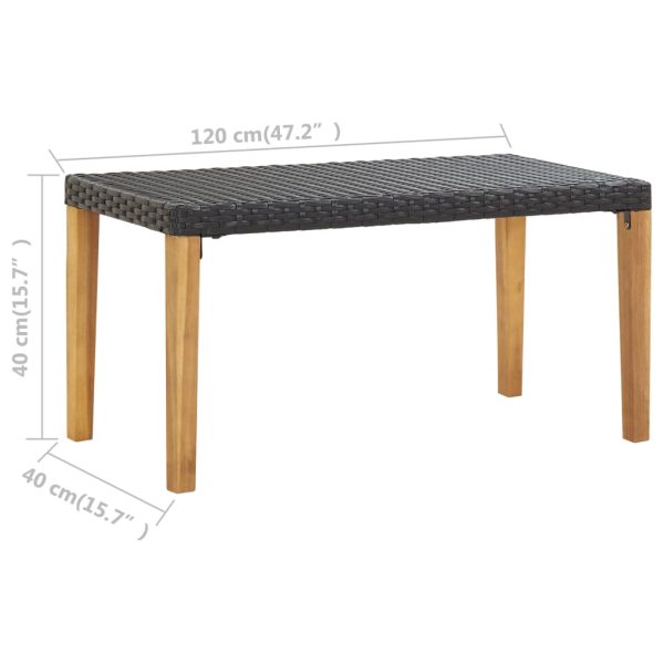 Panchina Da Giardino 120 Cm Nero Polyrattan E Massello D'acacia - Image 6