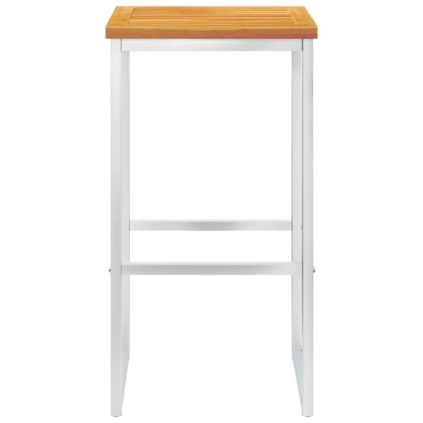 Sgabelli Da Bar 4 Pz In Legno Massello Di Acacia E Acciaio Inox - Image 3