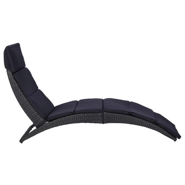Lettino Prendisole Con Cuscino In Polyrattan Nero - Image 2
