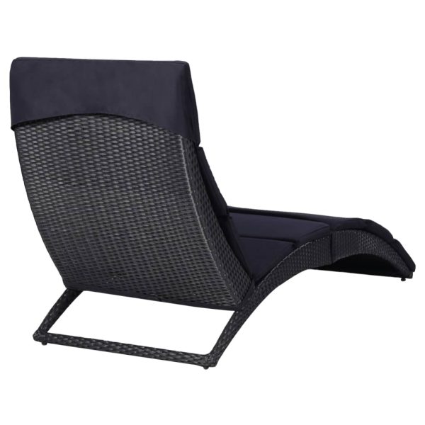 Lettino Prendisole Con Cuscino In Polyrattan Nero - Image 4