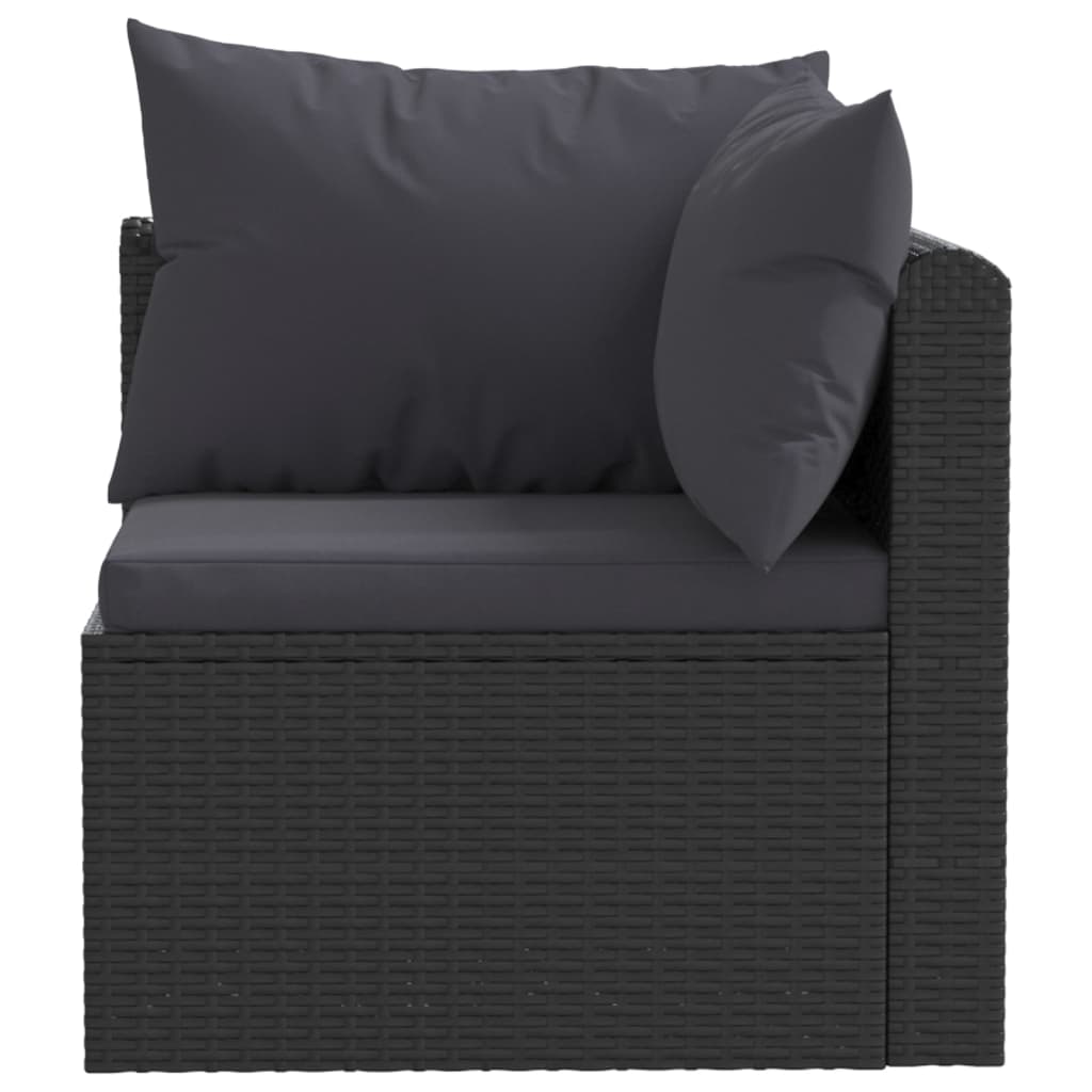 Set Divani Da Giardino 3 Pz Con Cuscini In Polyrattan Nero - Image 4