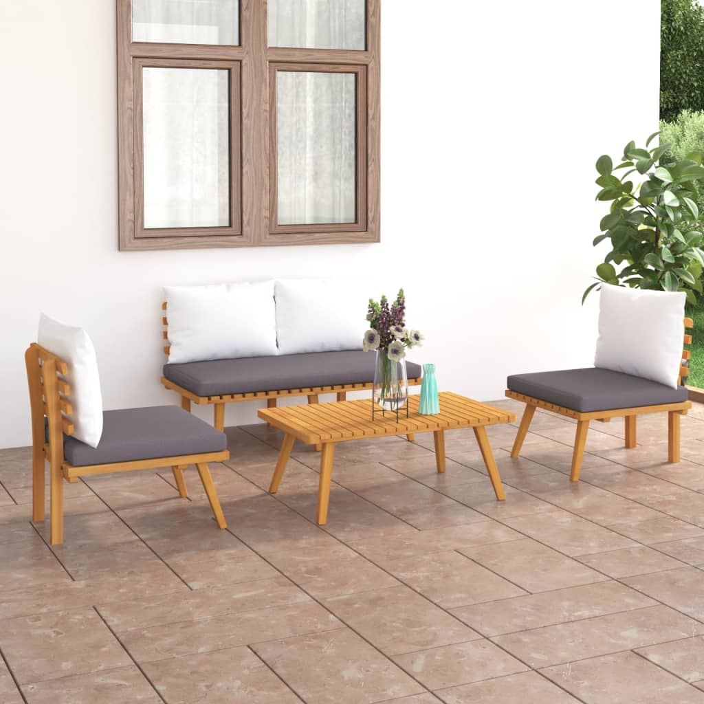 Set Divani Da Giardino 4 Pz Con Cuscini In Massello Di Acacia