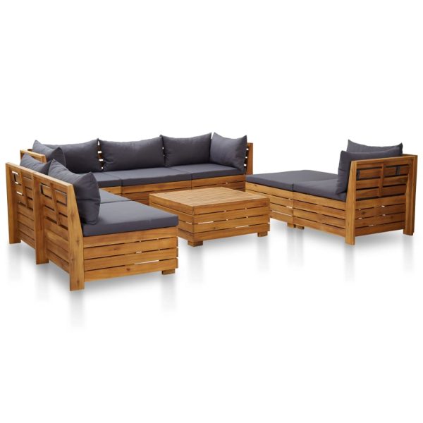Set Divani Giardino 8 Pz Con Cuscini Legno Acacia Grigio Scuro - Image 3