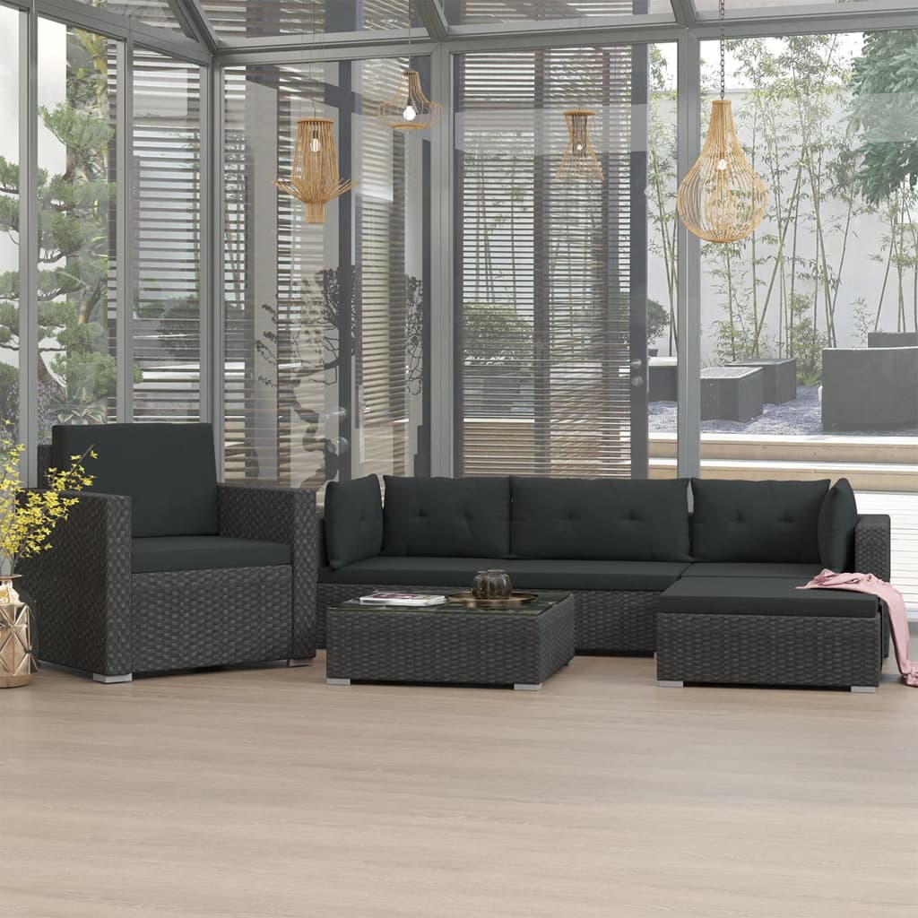 Set Divani Da Giardino 6 Pz Con Cuscini In Polyrattan Nero