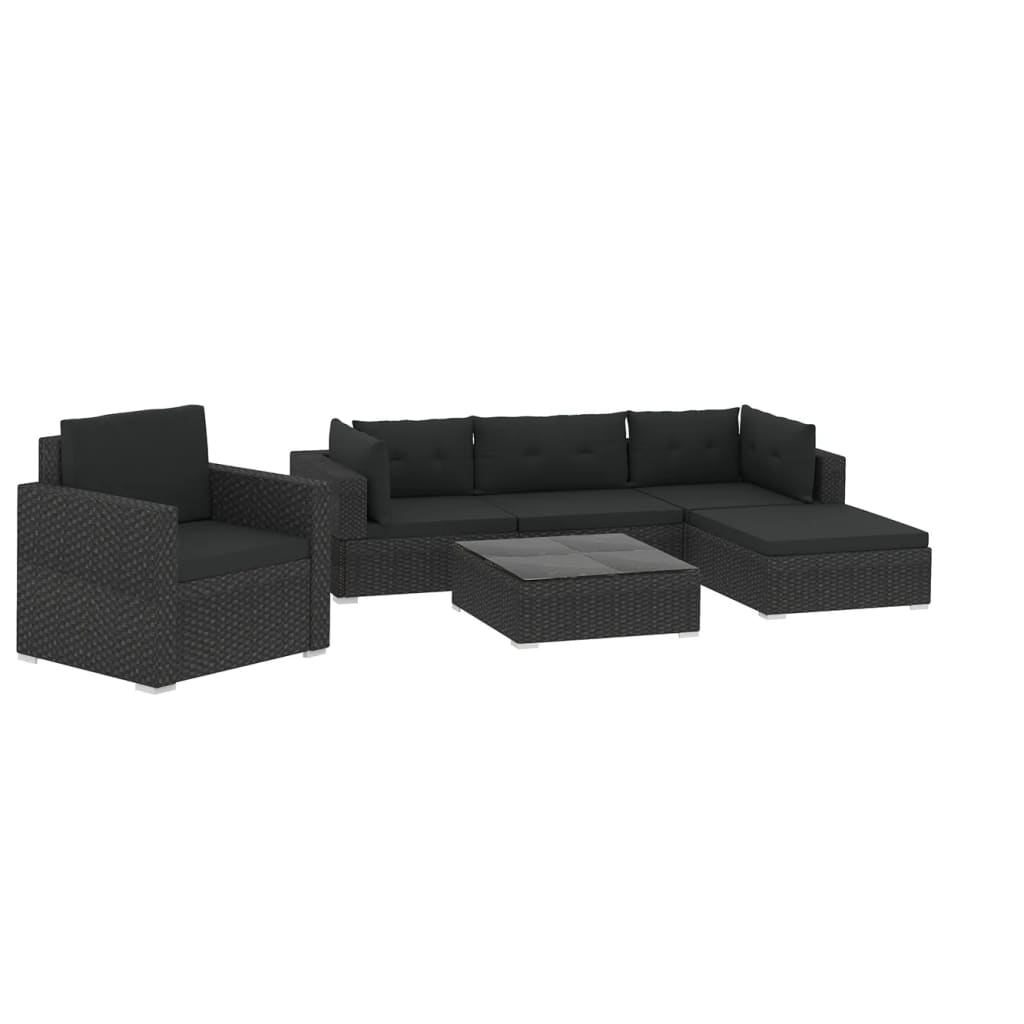 Set Divani Da Giardino 6 Pz Con Cuscini In Polyrattan Nero - Image 2