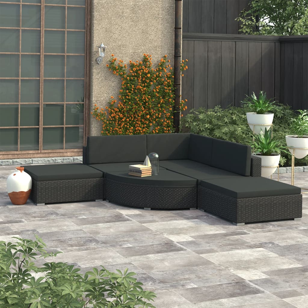 Set Divani Da Giardino 6 Pz Con Cuscini In Polyrattan Nero