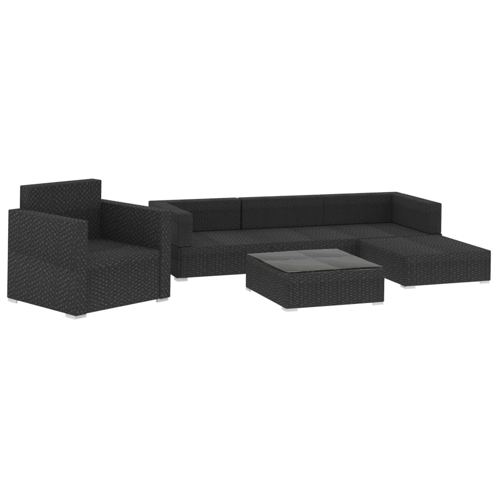Set Divani Da Giardino 6 Pz Con Cuscini In Polyrattan Nero - Image 3
