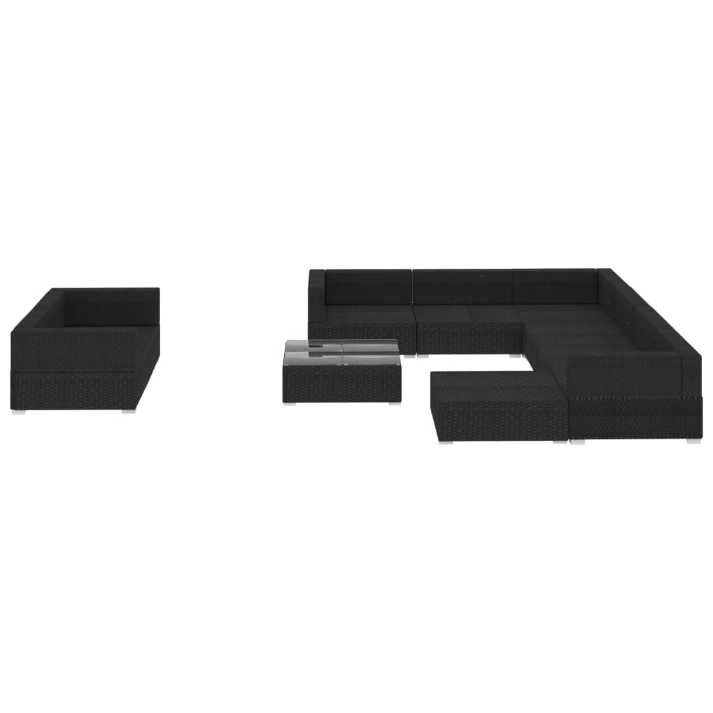 Set Divani Da Giardino 10 Pz Con Cuscini In Polyrattan Nero - Image 3
