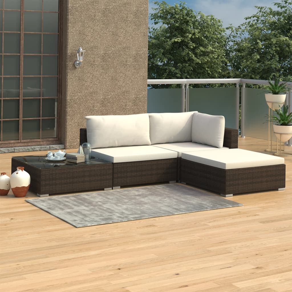 Set Divani Da Giardino 4 Pz Con Cuscini In Polyrattan Marrone