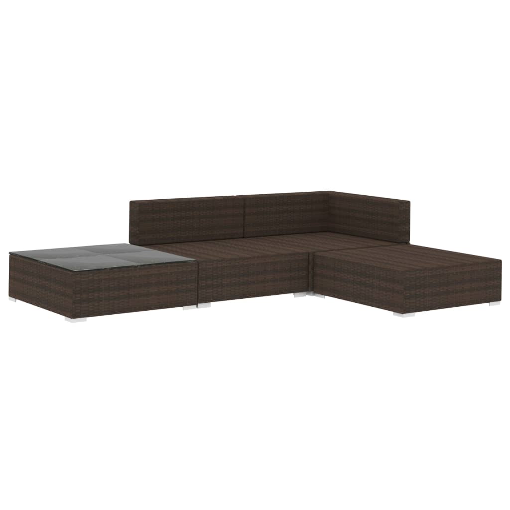 Set Divani Da Giardino 4 Pz Con Cuscini In Polyrattan Marrone - Image 3