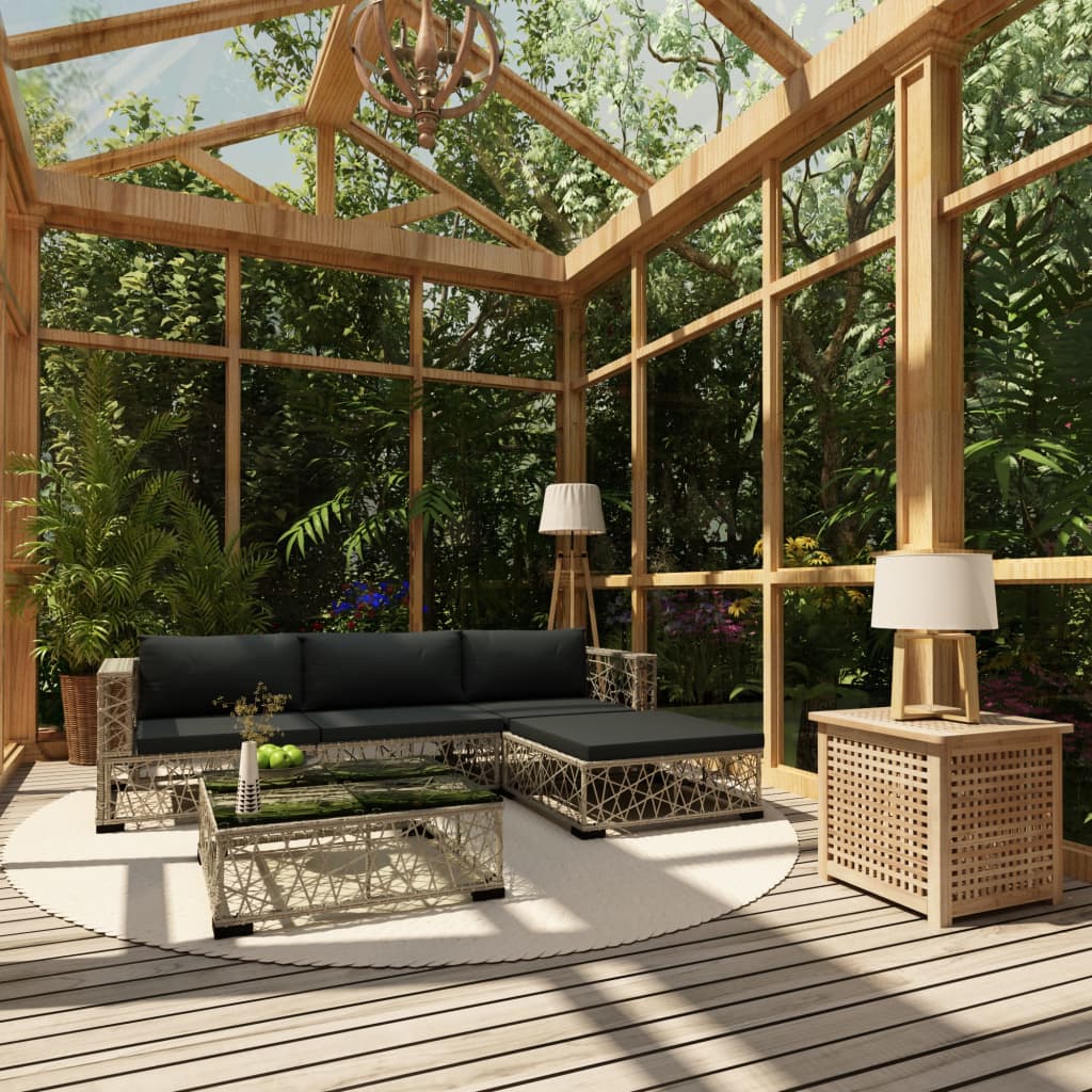 Set Divani Da Giardino 5 Pz Con Cuscini In Polyrattan Grigio