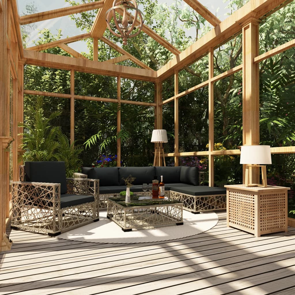 Set Divani Da Giardino 6 Pz Con Cuscini In Polyrattan Grigio