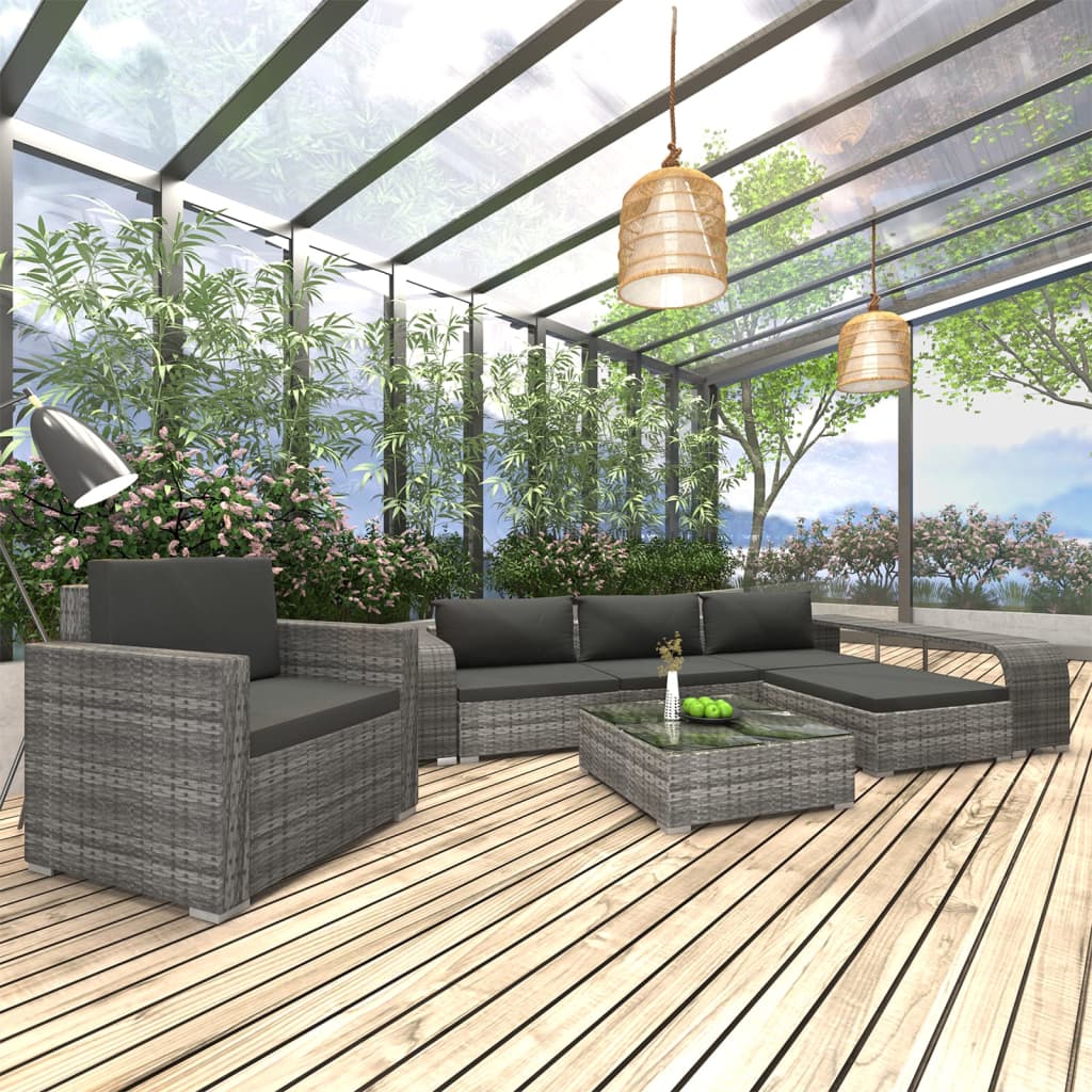 Set Divani Da Giardino 8 Pz Con Cuscini In Polyrattan Grigio