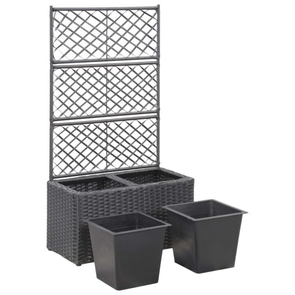 Letto Rialzato A Traliccio 2 Vasi 58x30x107 Cm Polyrattan Nero - Image 4
