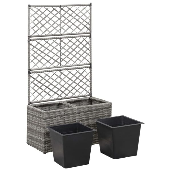 Letto Rialzato A Traliccio 2 Vasi 58x30x107cm Polyrattan Grigio - Image 4