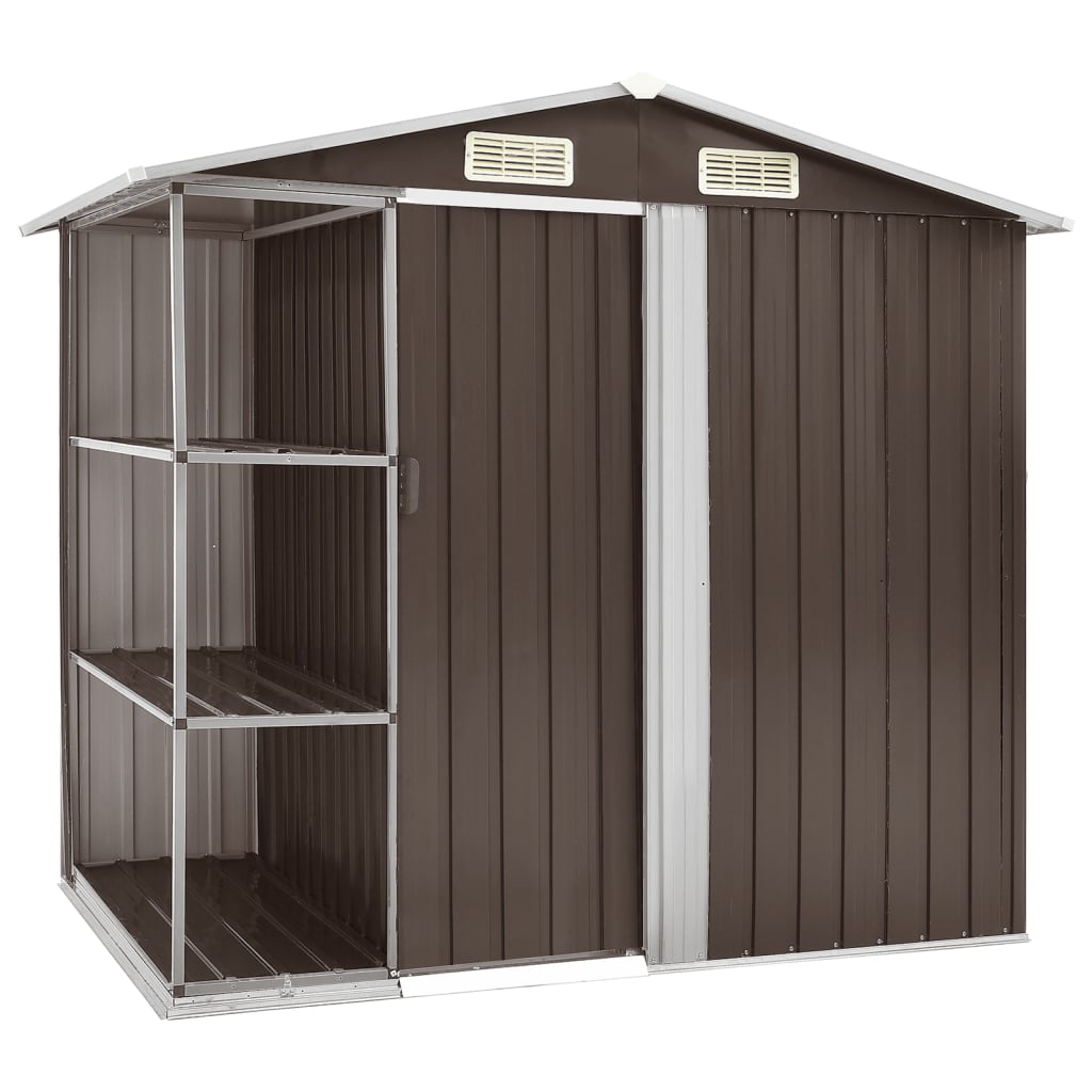 Capanno Da Giardino Con Scaffali Marrone 205x130x183 Cm Ferro
