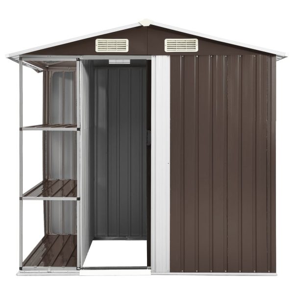 Capanno Da Giardino Con Scaffali Marrone 205x130x183 Cm Ferro - Image 3