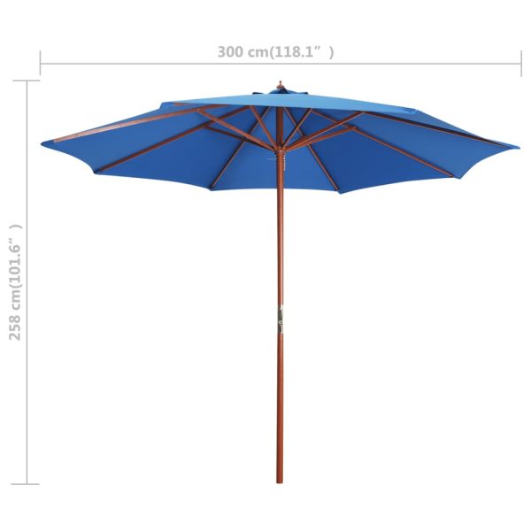 Ombrellone Con Palo In Legno 300x258 Cm Blu - Image 6