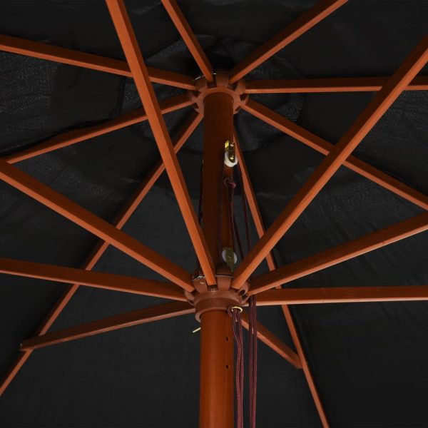Ombrellone Da Esterni Con Palo In Legno 350 Cm Nero - Image 5