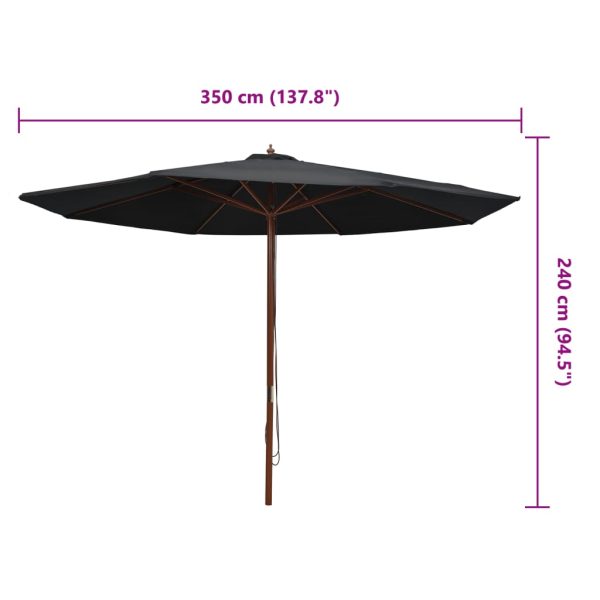 Ombrellone Da Esterni Con Palo In Legno 350 Cm Nero - Image 6