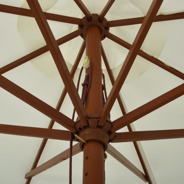 Ombrellone Da Esterno Con Palo In Legno 330 Cm Bianco Sabbia - Image 4