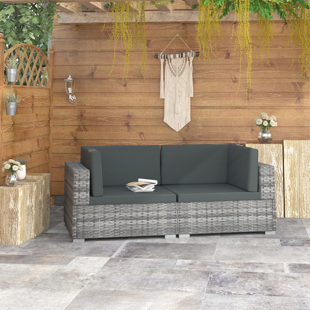 Poltrone Modulari Ad Angolo Con Cuscini 2 Pz Polyrattan Grigio