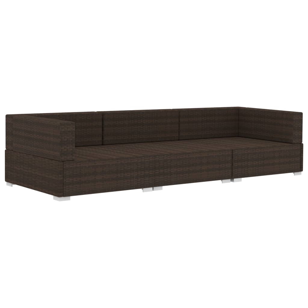 Set Divani Da Giardino 3 Pz Con Cuscini In Polyrattan Marrone - Image 3