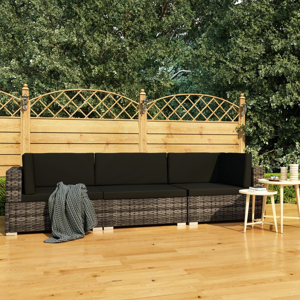 Set Divani Da Giardino 3 Pz Con Cuscini In Polyrattan Grigio
