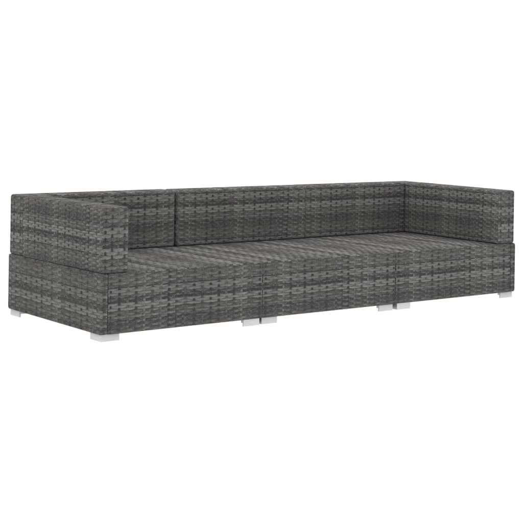 Set Divani Da Giardino 3 Pz Con Cuscini In Polyrattan Grigio - Image 3
