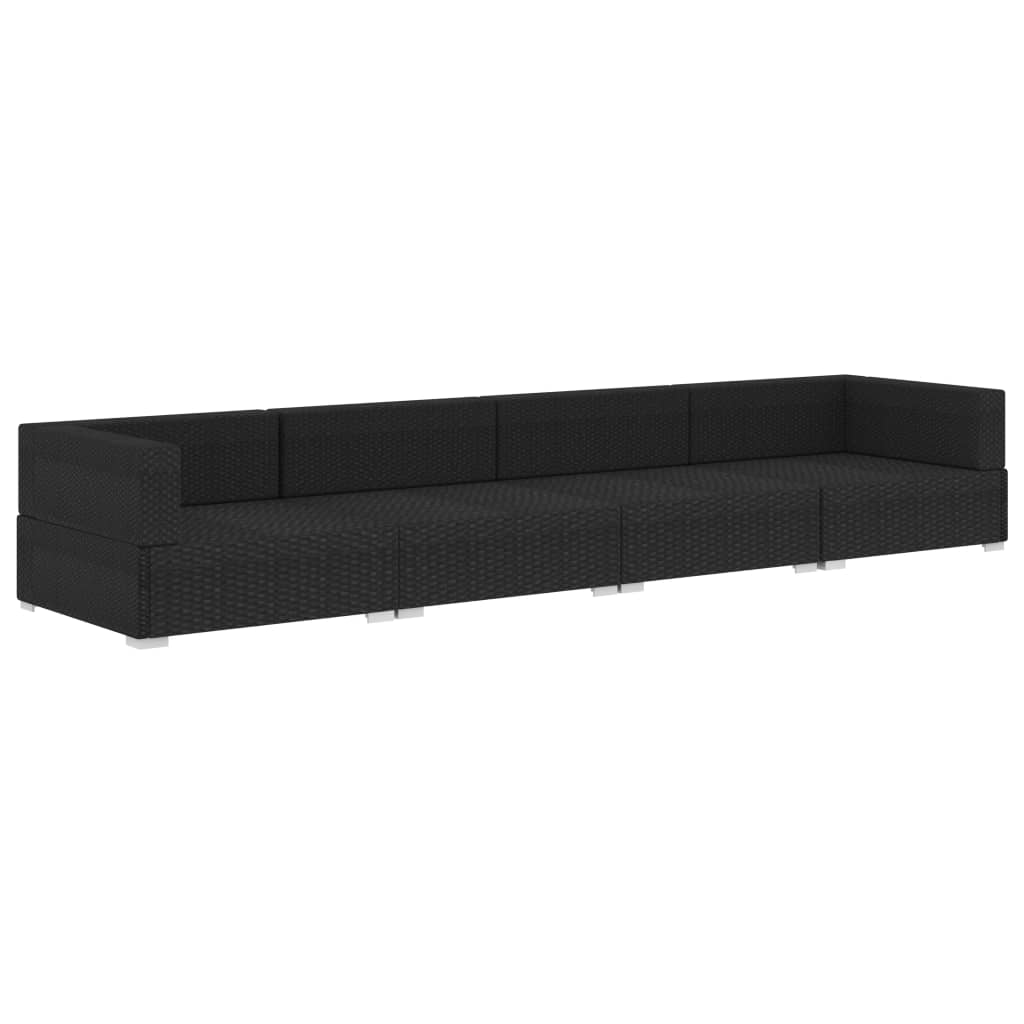Set Divani Da Giardino 4 Pz Con Cuscini In Polyrattan Nero - Image 3