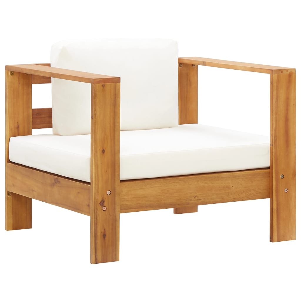 Sedia Da Giardino Con Cuscino Crema In Legno Massello Di Acacia